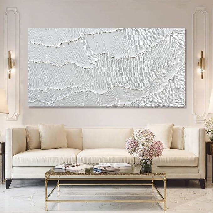 WINKAILIN Large White Abstract Textured Canvas Wall Art 73x147 Oversized Minimalist Painting Modern Artwork for Living Room Bedroom Office Décor