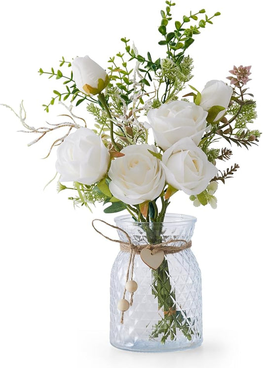 Artificial Flowers Combo White Flowers Mix Silk Flowers Rose, fake flowers for DIY Wedding Bridal Bouquets, Floral Arrangement, Table Centerpieces. Fake Plastic Flowers Bulk Vase Decoration