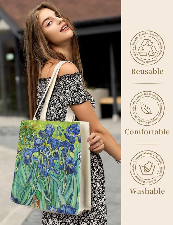 AUSVKAI Canvas Tote Bag Aesthetic for Women, Cute Reusable Bags with Pockets & Snaps for Beach Shopping College Gym Grocery