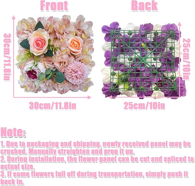 Flower Wall Backdrop, 12PCS 10.6"-15.7" Artificial Flower Wall Panel with Various Styles, 3D Floral Wall Decor for Wedding Photo Background Festive Party Home Decoration (F011, 13.8 * 13.8in)