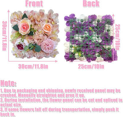 Flower Wall Backdrop, 12PCS 10.6"-15.7" Artificial Flower Wall Panel with Various Styles, 3D Floral Wall Decor for Wedding Photo Background Festive Party Home Decoration (K009, 11.8 * 11.8in)