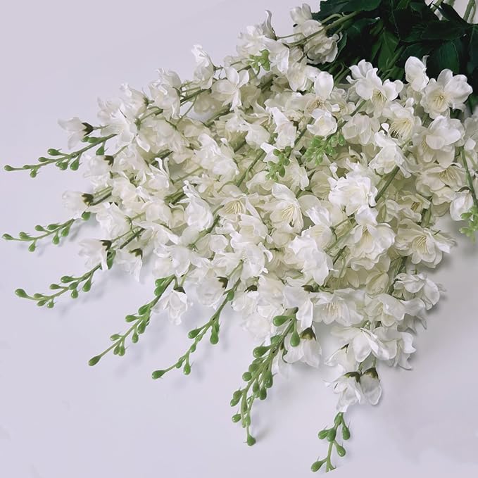 8 pcs White Delphinium Artificial Flowers, 34.25''Artificial Snapdragon Flowers Tall Fake Flowers Silk Flowers Faux Delphinium Bulk for Tall Vase Home Wedding Garden Table Decor (White)