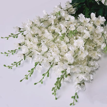 8 pcs White Delphinium Artificial Flowers, 34.25''Artificial Snapdragon Flowers Tall Fake Flowers Silk Flowers Faux Delphinium Bulk for Tall Vase Home Wedding Garden Table Decor (White)