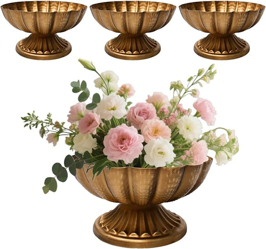 4 Pcs Metal Compote Bowl 7 Inch Compote Vases Indoor and Outdoor Fruits Bowl for Plant Christmas Wedding Flower Holder Centerpiece Home Party Decoration (Gold)