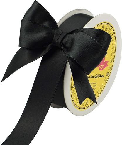 Black Double Face Satin Ribbon 1 inch X 25 Yards Spool Very Suitable for Weddings Gift Package Wrapping Dancer Wand Sewing Party Hair Bow Invitation Decorations and More