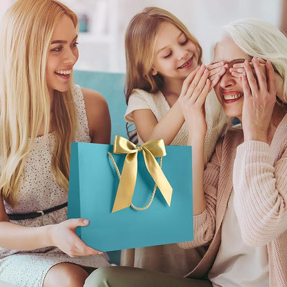 JMANNI 1PCS Large Gift Bag with Ribbon and 1 Greeting Card 2 Tissue Papers, Portable Paper Gift Bag with Handles, Birthday Gift Bags,Present Bags for Wedding Party,Mothers Day12.6" x 9.8" x 3.9"(Bule