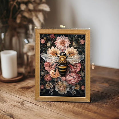LLEEMPI William Morris Wall Art, Vintage Bee Floral Wall Decor, Insect Flower Canvas Painting, Abstract Nature Botanical Poster Print for Living Room Bedroom Kid Room Hallway Wood Framed 8x10 inch