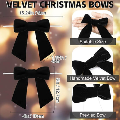 30 Pcs Velvet Ribbon Bows 5" x 4" Pre Tied Christmas Velvet Bows with Twist Tie for Gift Packaging Christmas Tree Wreaths Door Windows Wedding Party Decoration(Black)