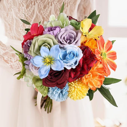 Artificial Flowers Combo Box Set Rainbow Colorful Fake Floral Arrangements Artificial Flower Bouquets Party Bridal Baby Shower Centerpieces Home Decor