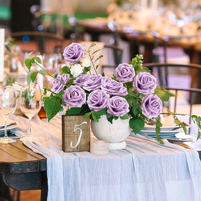 Artificial Flowers Realistic Roses, 50pcs Real Looking Fake Roses with Stem for DIY Wedding Bouquets Centerpieces Bridal Shower Party Home Romantic Decorations (Regular 3" - 50pcs, Light Purple)