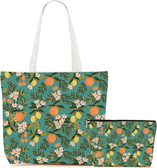 Aesthetic Floral Tote Bag Makeup Bag Flower Decor Gifts for Girls Christmas Shopping Grocery Bags Cosmetic Bags