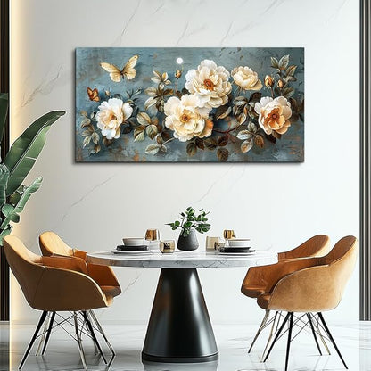 PHAOHUAXM Canvas Wall Decor For Bedroom Wall Art For Living Room Office Decor Abstract White Flower Wall Paintings Pictures Modern Artwork Posters Restaurant kitchen Home Decor Aesthetic 20"x40"