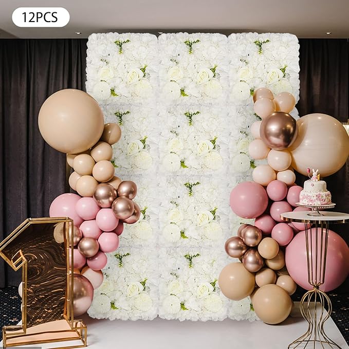3D Flower Wall Panel 12Pcs Artificial Flower Wall Background Silk Rose Mat for Wedding Wedding Decor Shop Photo Backdrop (Flower Type A)
