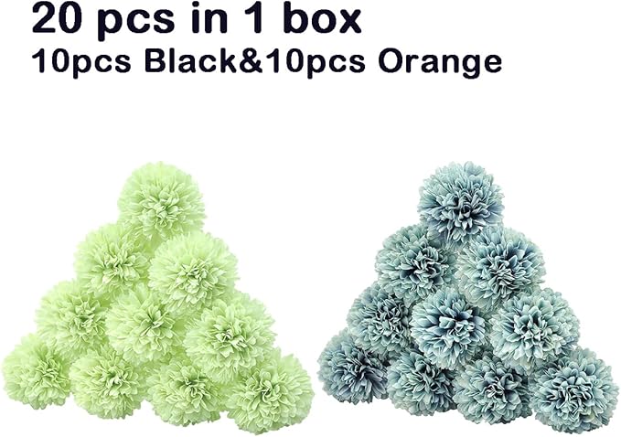 20Pcs Artificial Fake Flower Plants Silk Chrysanthemum Ball Hydrangea Arrangements Wedding Bouquets Decor Home Kitchen Garden Party Table Floral Centerpieces DIY (Blue&Green)