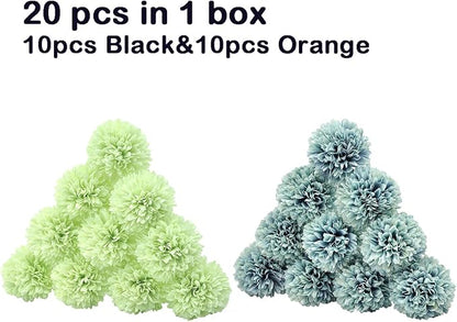 20Pcs Artificial Fake Flower Plants Silk Chrysanthemum Ball Hydrangea Arrangements Wedding Bouquets Decor Home Kitchen Garden Party Table Floral Centerpieces DIY (Blue&Green)