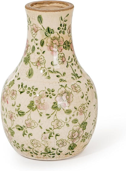 Sungmor Blue and White Ceramic Flower Vase, Vintage Ice Cracked Glaze Porcelain Vase, Pretty Centerpieces Flower Arrangement Vase for Home Decor, 8.2 Inch Decorative Vases for Table, Shelf, Mantel