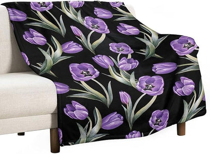 Purple Tulip Blanket Flower Gifts for Girls Women Tulip Floral Throw Blanket for Kids Adults Soft Warm Cozy Fleece Blanket for Couch Sofa Bed 40"x50"