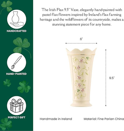 Belleek Irish Flax Vase - White Flower Vase Handcrafted Fine Parian China Irish Decor, 6" W x 9.5" H