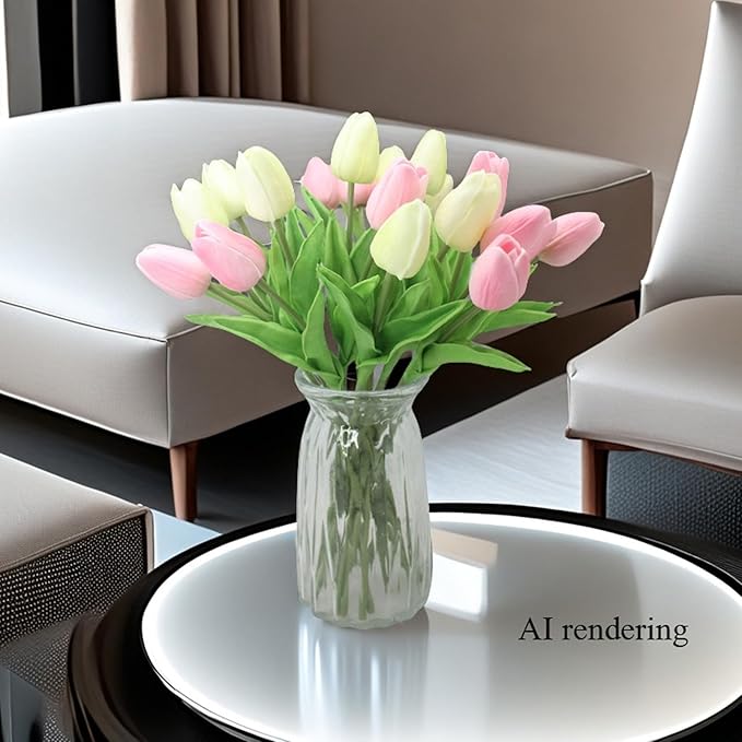 Artificial Flowers 10 Heads Mini Real Touch Artificial Tulip for Home Wedding Party Centerpiece Decoration (Green)