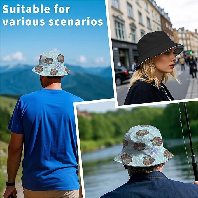 Bucket Hat for Women Men Unisex Sun Cap Packable Outdoor Fisherman Hat Headwear,Reversible Double-Side-Wear
