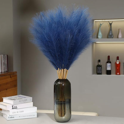 9 Stems Blue Pampas Grass - 38 Inch Tall Faux Pompous Grass Decor, Long Artificial Pompas Floral Branches for Vase Filler, Wedding Flower Arrangement and Home Decor (Blue)