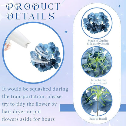 Unittype Silk Hydrangea Artificial Flowers Heads with Stems Faux Hydrangea Flowers for Wedding Centerpieces Bouquets DIY Floral Decorations for Home Indoor(Haze Blue,100 Pieces)