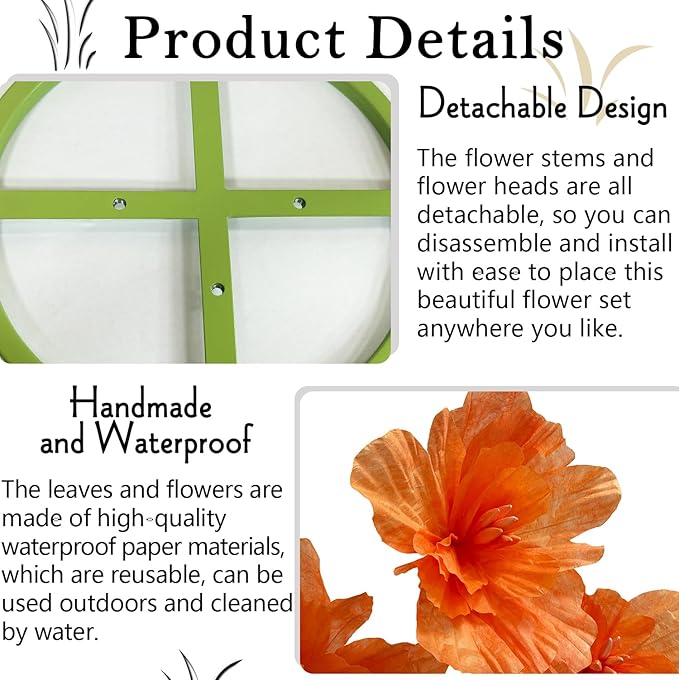 Giant Artificial Paper Flowers Decorations, Huge Realistic Faux Flower Large Wedding Reception Backdrop Home Office Indoor Outdoor Event Party Banquet Background Decor Photographic Props, Orange