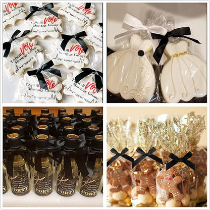 100 Pack 3" Black Satin Twist Tie Bows, Twist Bows for Treats, Ribbon Bows with Twist Ties Gift Wrap Bows, Pretied Bows Ties for Cake Pops, Baby Shower, Sweets Packaging, Party Favors Gifts