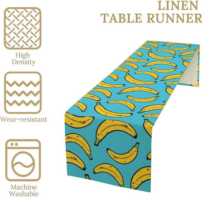 Banana Table Runner, Kitchen Dining Table Decor, Watercolor Tropical Fruit Palm Leaves Table Runners for Indoor Outdoor Home Farmhouse Holiday Wedding Birthday Party Decoration, 13 x60 Inch