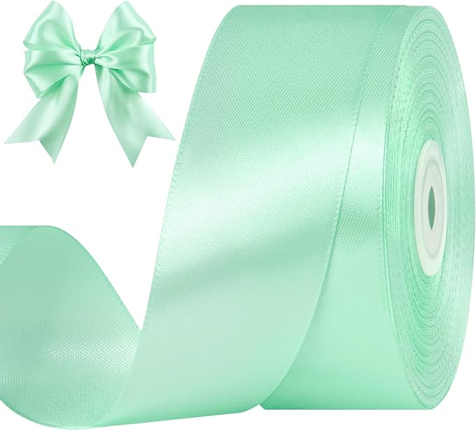 1-1/2 Inches 50 Yards Mint Green Satin Ribbon, Solid Fabric Ribbon Roll for Flower Bouquets, Gift Wrapping, Wedding, Handmade Crafts