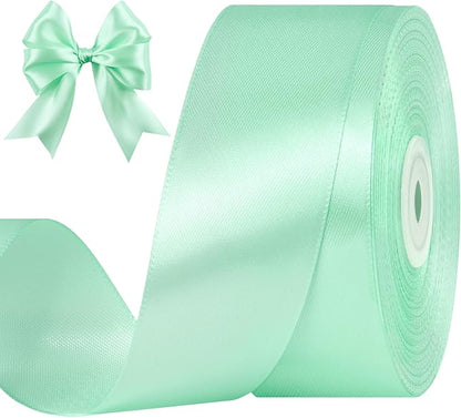 1-1/2 Inches 50 Yards Mint Green Satin Ribbon, Solid Fabric Ribbon Roll for Flower Bouquets, Gift Wrapping, Wedding, Handmade Crafts