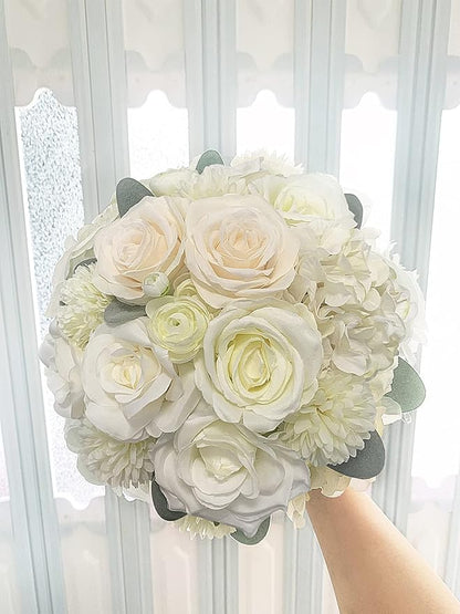 Roses Artificial Flowers White Fake Flower Bulk for DIY Wedding Bouquet Bridal Baby Shower Decorations Party Table Centerpiece Silk Floral Arrangements Home Decor Indoor Cream Ivory Box
