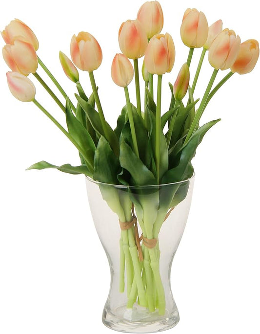 20pcs Artificial Tulip Flowers,16 Inch Real Touch Tulip Stems with Faux Leaves, Faux Tulips and Buds for Home Décor Centerpiece Ornament Wedding Bouquet,Champagne