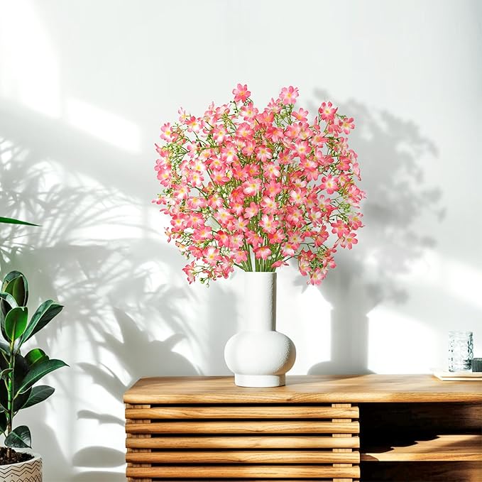 Artificial Flowers 8PCS Silk Flowers with Long Stems, Fake Flowers Bulk Fake Babys Breath, Pink Flowers for Tall Vase Outdoor Garden Wedding Party Home Table (Pink, 8PCS)
