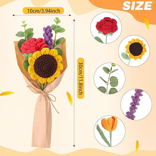 Breling Crochet Flower Bouquet Handmade Crochet Sunflowers Gift Lavender Rose Knitted Eternal Artificial Flowers for Wife Women Valentine's Day Mother's Day Birthday Wedding Anniversary