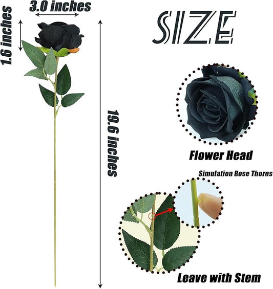 SITUMEIZI 15PCS Black Artificial Roses Silk Flowers Fake Roses Realistic Bouquet Long Stem with Gift Box for Mother's Gift Day Home Party Wedding Decorations
