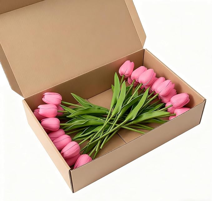 White Faux Tulips (20 Pcs) - Premium PU Artificial Flowers for Christmas & Thanksgiving Table Setting, Winter DIY Home Decor - 13.5" Real Touch