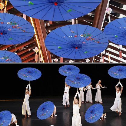 33" Dark Blue Flower Silk Cloth Decoration Handmade Parasol Umbrella Chinese Japanese Asian DIY Art Dance Classical Umbrella for Wedding Parties Photography Costumes Cosplay (Dark Blue)