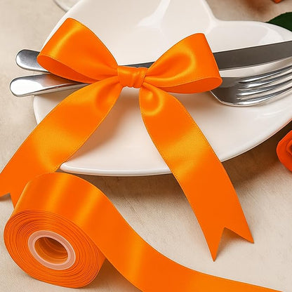 Fullive 1 1/2 Inch Fall Ribbon, 30 Yards Orange Ribbons for Gift Wrapping, Polyester Solid Satin Ribbon for Flower Bouquet for Birthday Thanksgiving Halloween Decorations DIY Bows Floral Arrangements