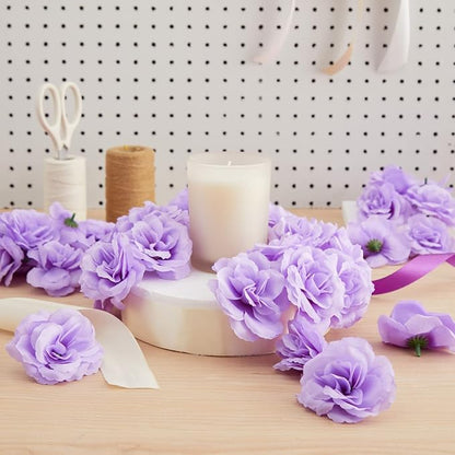 Bright Creations Silk Foam Roses - 50 Stemless 3in Light Purple Heads - Realistic Blooms for Wedding Decor & DIY Crafts - Bulk Artificial Roses Light Purple Flowers