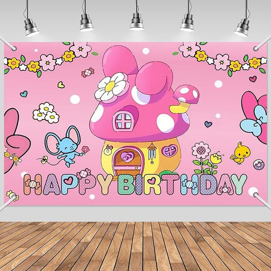 3x5ft Cartoon Pink Birthday Backdrop, Happy Birthday Decoration Background, Cute Cartoon Rabbit Theme Party Supplies Outdoor Indoor Photo Banner