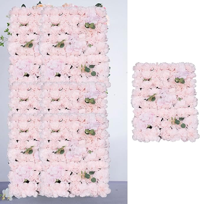 3D Flower Wall Panel Floral Backdrop,6PCS Artificial Flower Wall Background Silk Rose Mat, Artificial Flower Backdrop Faux Flower Panel for Wedding