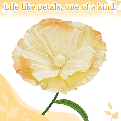 Giant Fake Flowers 5.77FT - Light Yellow Large Paper Flowers 3D Artificial Floral Wedding Decorations for Birthday Party Outdoor Banquet Event Home Backdrop Decor