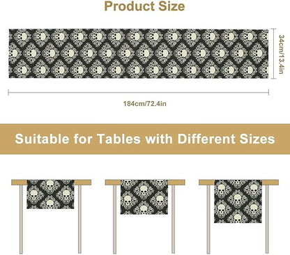 Gothic Table Runner,Dark Skull Pattern Table Runner for Home Kitchen Table Dining Garden Farmhouse Wedding Party Deco 13x108 Inch