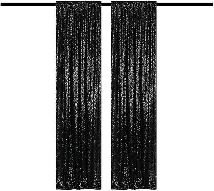 Black Sequin Backdrop Curtains Glitter Drapes 2FTx8FT 2 Panels for Wedding Birthday Party Decorations Bridal Baby Shower Party Supplies Sparkly Photography Background