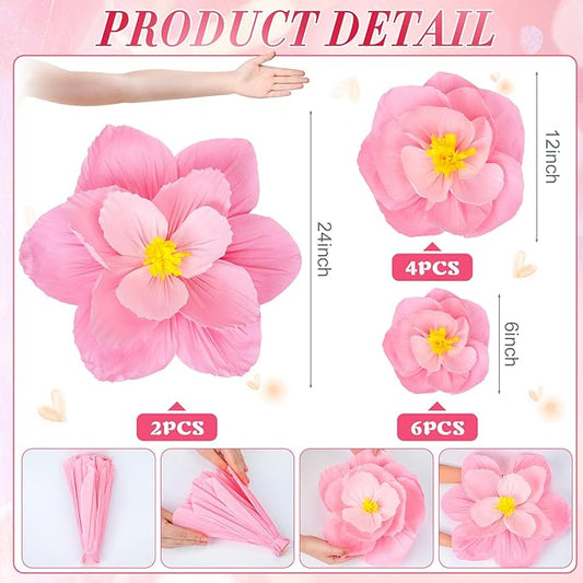 Giant Paper Flowers Artificial Large Paper Flower Decoration for Handcrafted Wall Backdrop Christmas Mexican Wedding Graduation Bridal Shower Birthday Party Supplies(Gradient Pink,12 Pcs)