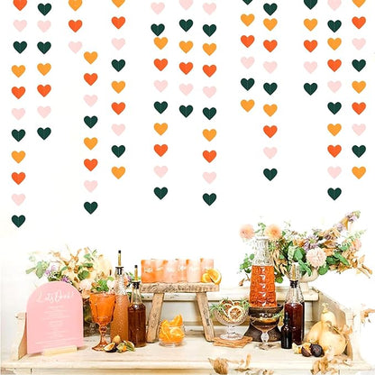 Pink Green Orange Party-Decorations Heart-Garland - 52ft Little Cutie Baby Shower Hanging Decoration Streamers Banner,Wedding Bridal Shower Birthday Spring Summer Fall Autumn Decor Panduola