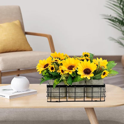 Sunflower Artificial Flowers, Fake Sunflower Table Centerpiece Decor, Artificial Fall Flowers Arrangement Farmhouse Decoration for Home Bathroom Kitchen