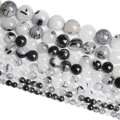 4MM 86PCS Natural Crystal Stone Black Rutile Quartz Gemstone 2A Grade Loose Beads for Jewelry Making DIY Bracelet Necklace Semi Precious Beads 1 Strand