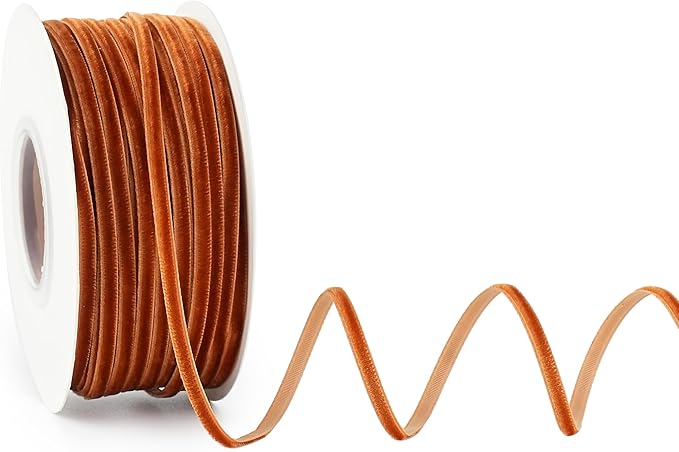MAYREEL 1/8 Inch Copper Velvet Ribbon Thin Golden Brown Vintage Ribbon for Wedding Invitations Crafts Gift Wrapping Party Favor Boxes 50 Yards